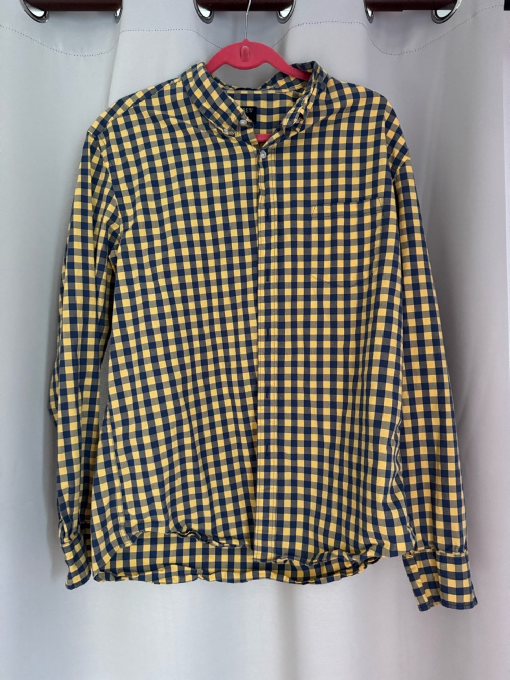 J. Crew Yellow and Navy Check Cotton Button-Down Shirt